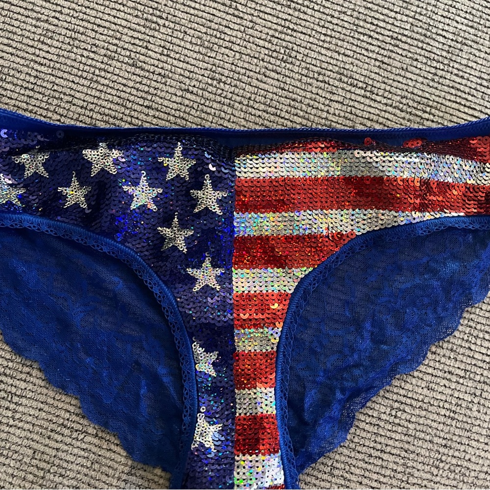 PINK Victoria's Secret Blue and Red Sequin Panties
